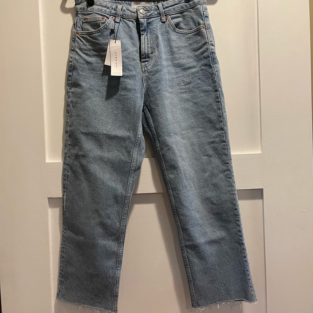 Topshop high waisted straight leg frayed hem